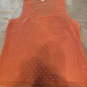 Sheer peach color top with rhinestones, M, $15